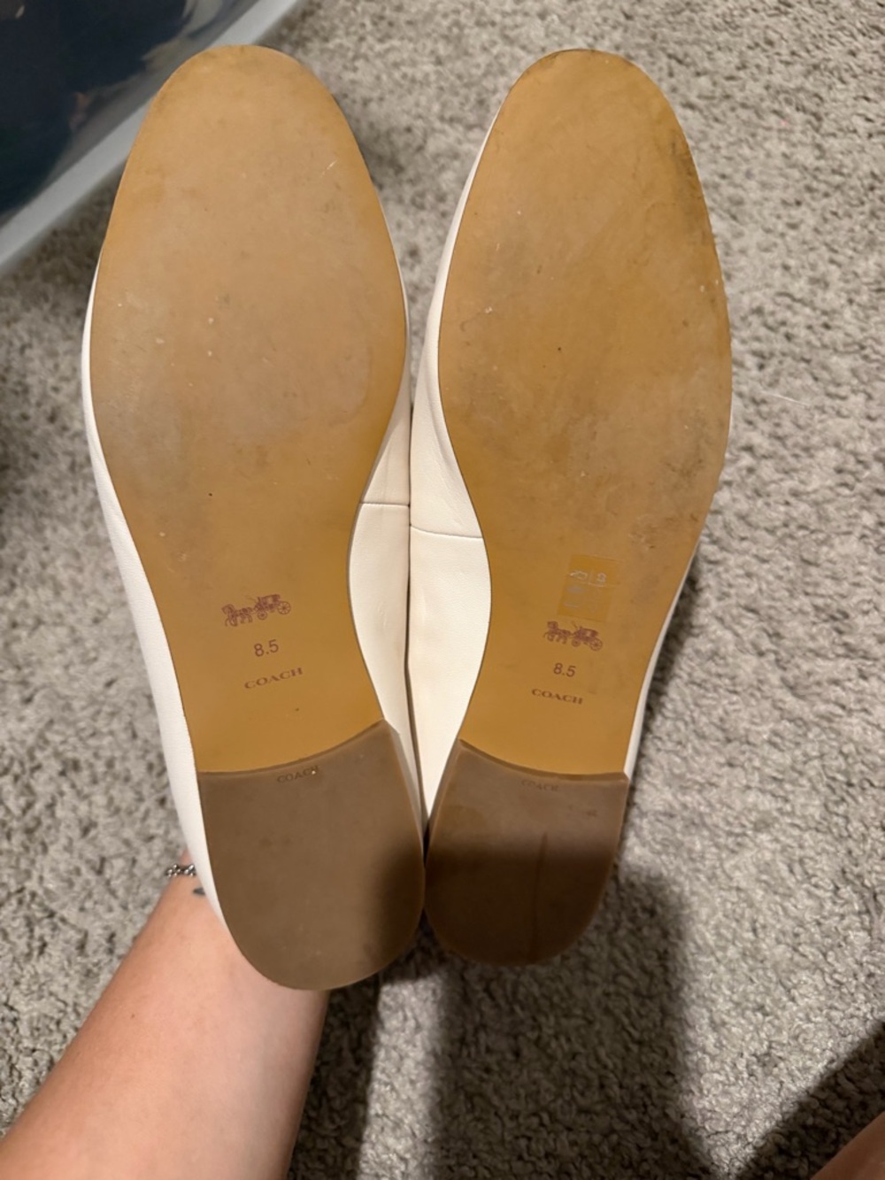Coach Cream Leather Slip-On Loafers with Gold Horsebit - Picture 3 of 3